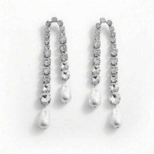 New! Zara Rhinestone Pearl Drop Earrings NWOT